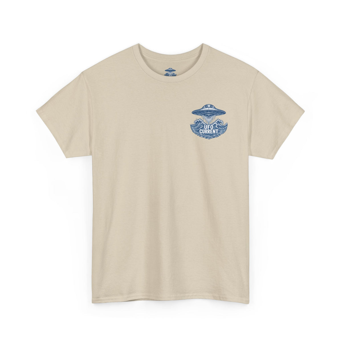 UFO Current Logo T-Shirt – Subtle Left Chest UAP Emblem | Unisex Heavy Cotton Tee