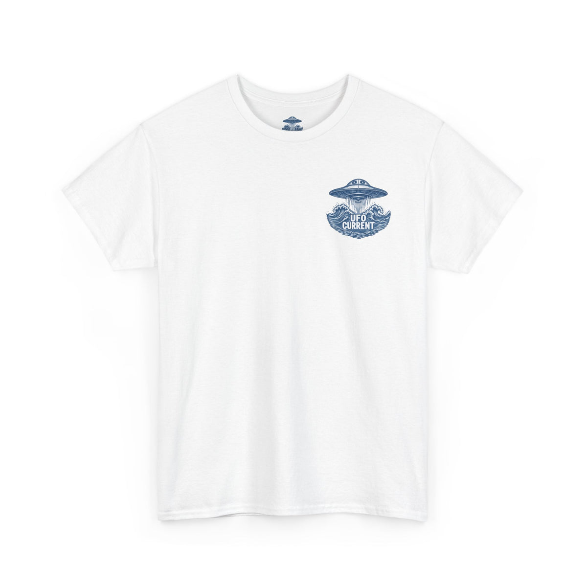 UFO Current Logo T-Shirt – Subtle Left Chest UAP Emblem | Unisex Heavy Cotton Tee
