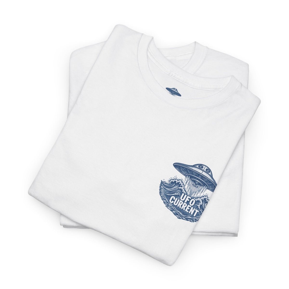UFO Current Logo T-Shirt – Subtle Left Chest UAP Emblem | Unisex Heavy Cotton Tee