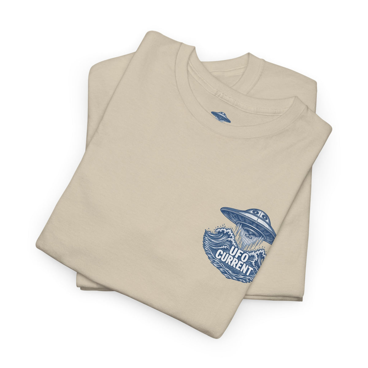 UFO Current Logo T-Shirt – Subtle Left Chest UAP Emblem | Unisex Heavy Cotton Tee